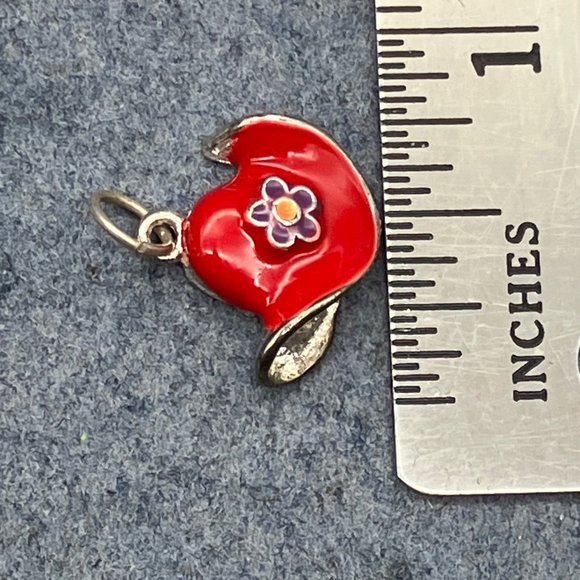 Red Hat Society Pendant Charm Red Enamel Purple Flower Silver Retro Soft Girl - Picture 3 of 4